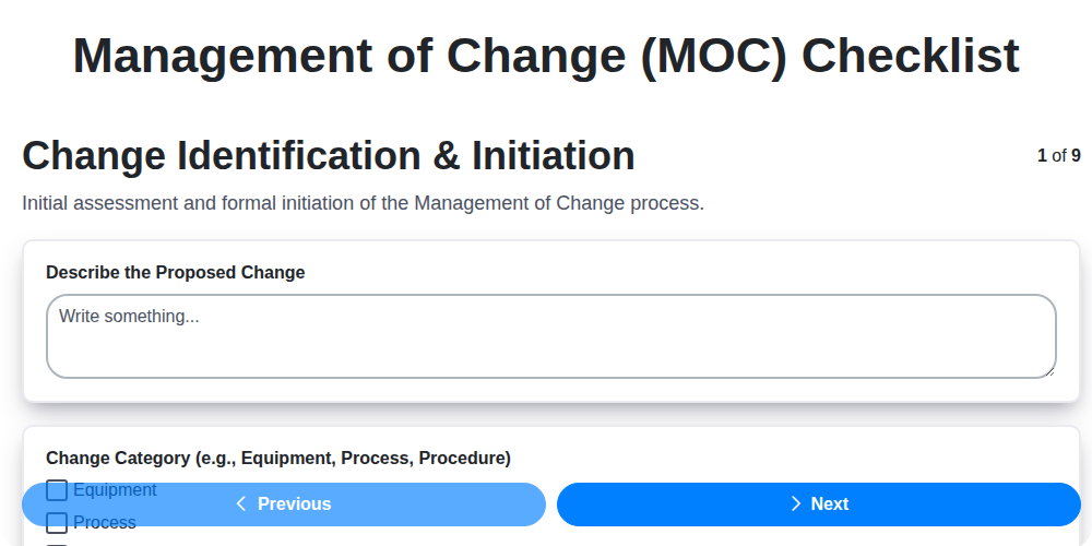 management of change moc checklist screenshot