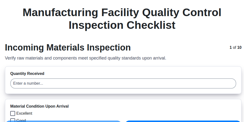 manufacturing facility quality control inspection checklist screenshot