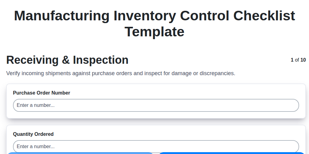 manufacturing inventory control checklist template screenshot