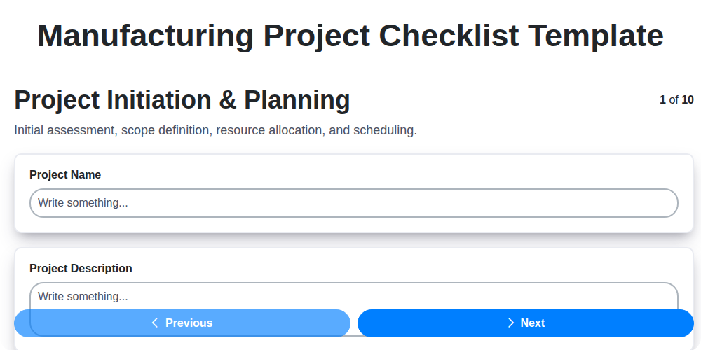 manufacturing project checklist template screenshot