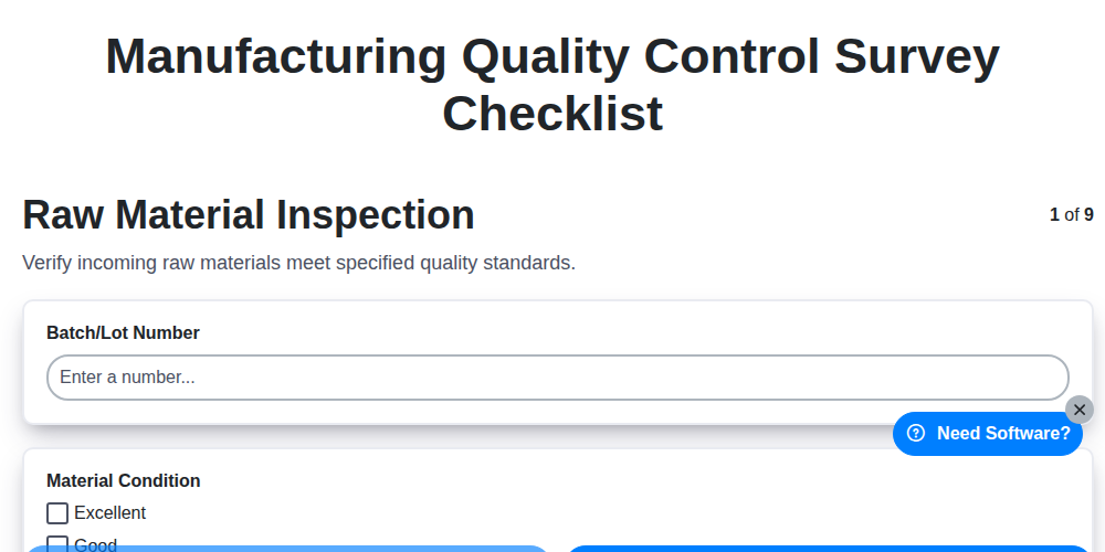 manufacturing quality control survey checklist screenshot