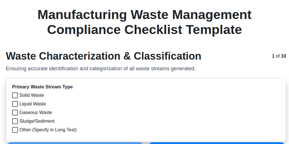 manufacturing waste management compliance checklist template screenshot