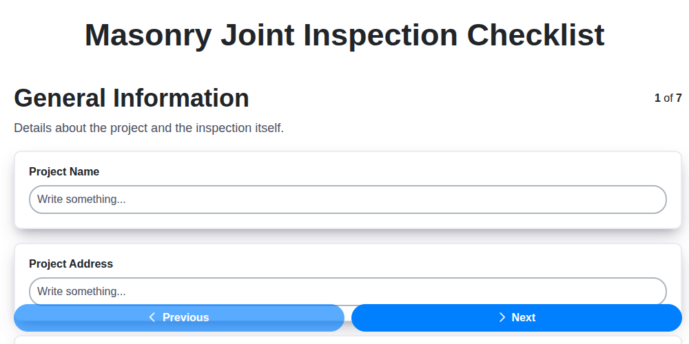 masonry joint inspection checklist screenshot
