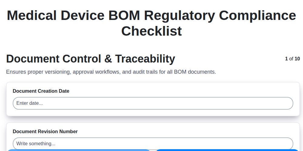 medical device bom regulatory compliance checklist screenshot