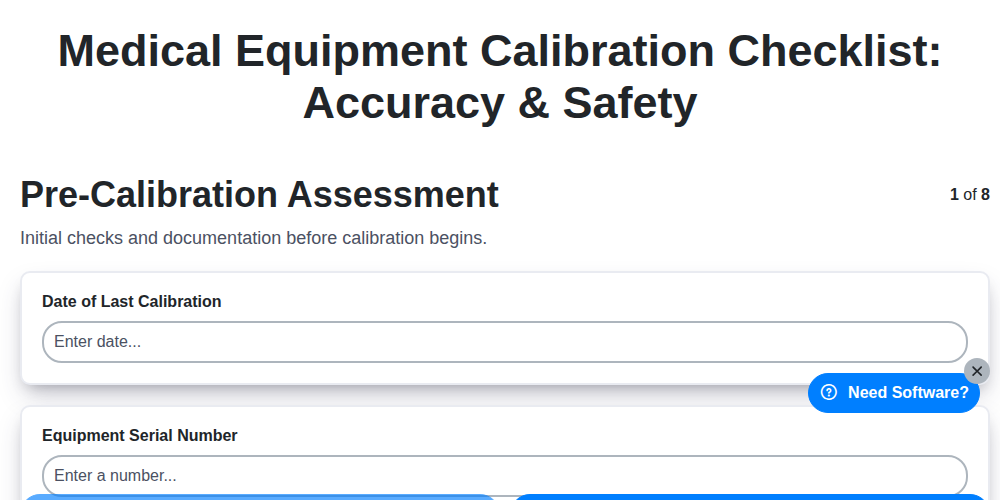 medical equipment calibration checklist accuracy safety screenshot