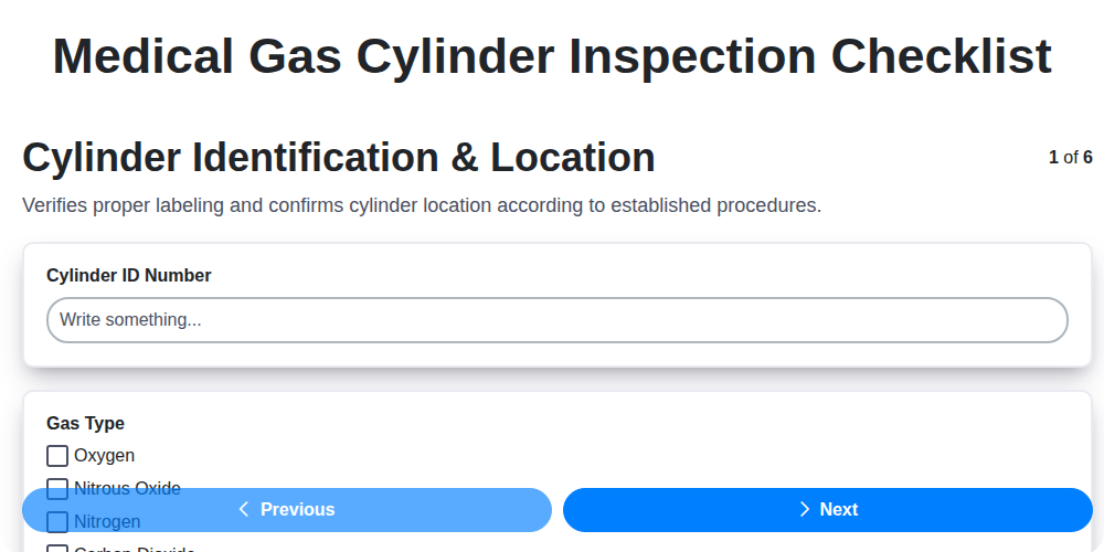 medical gas cylinder inspection checklist screenshot