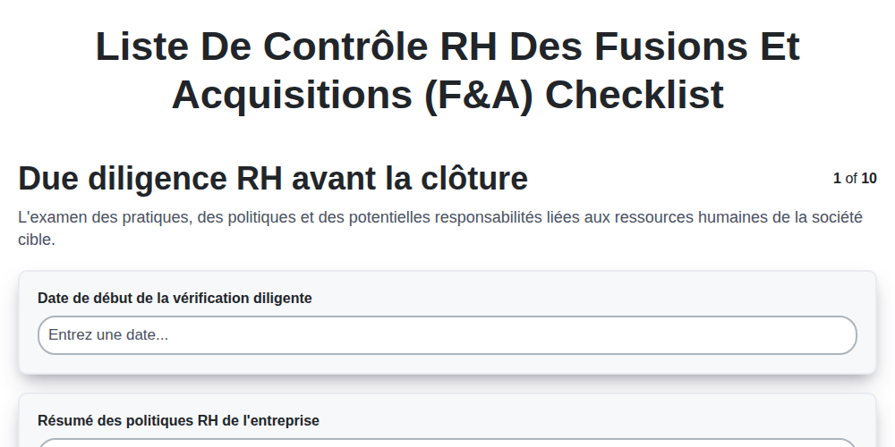 Liste de contrôle RH des fusions et acquisitions (F&A) screenshot