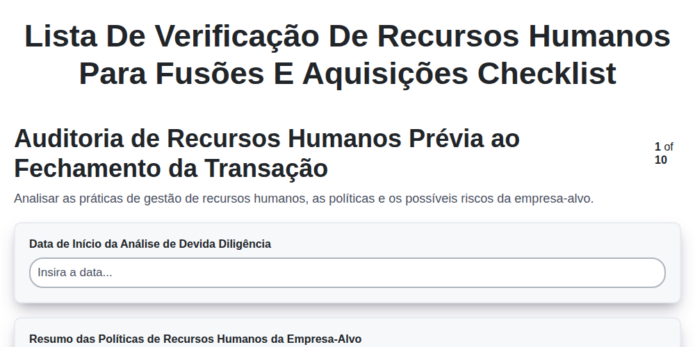 Lista de verificação de recursos humanos para fusões e aquisições screenshot