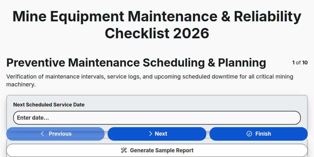 Mine Equipment Maintenance & Reliability Checklist 2026