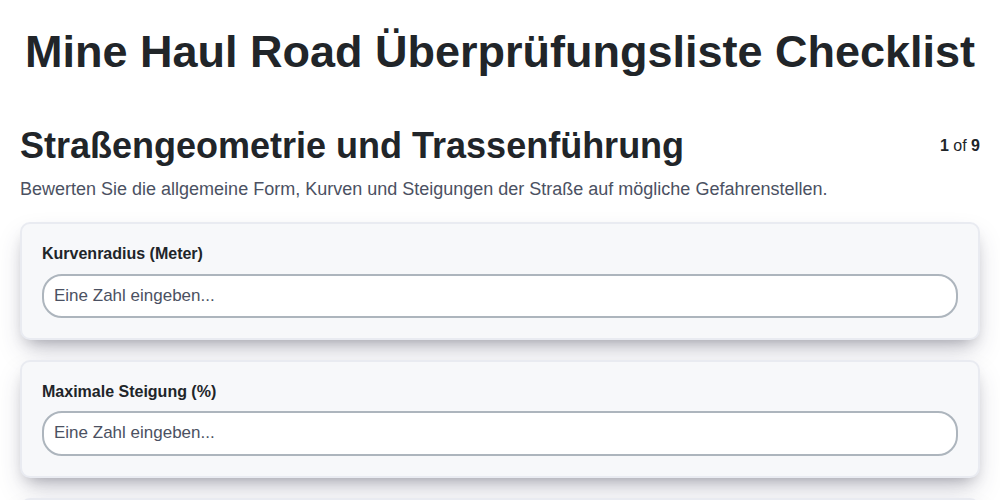 Mine Haul Road Überprüfungsliste screenshot