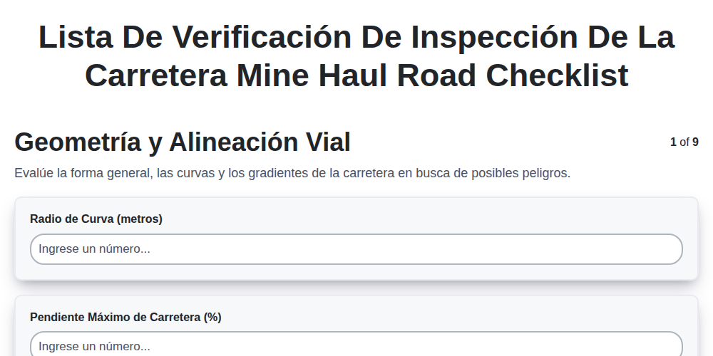Lista de verificación de inspección de la carretera Mine Haul Road screenshot