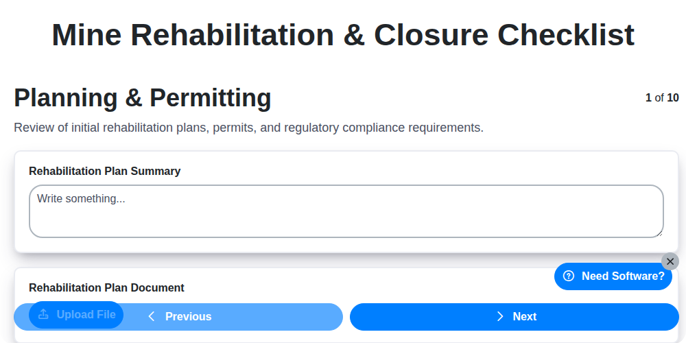 mine rehabilitation closure checklist screenshot