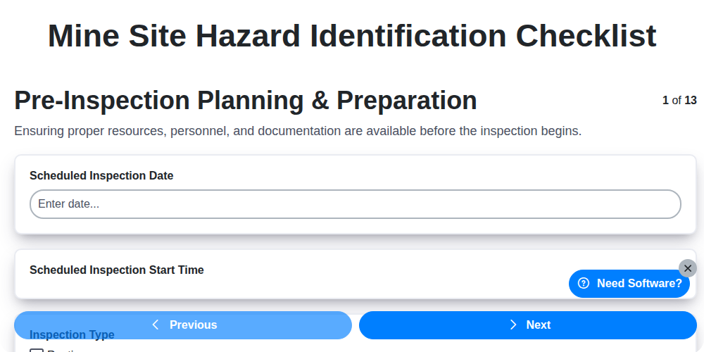 mine site hazard identification checklist screenshot