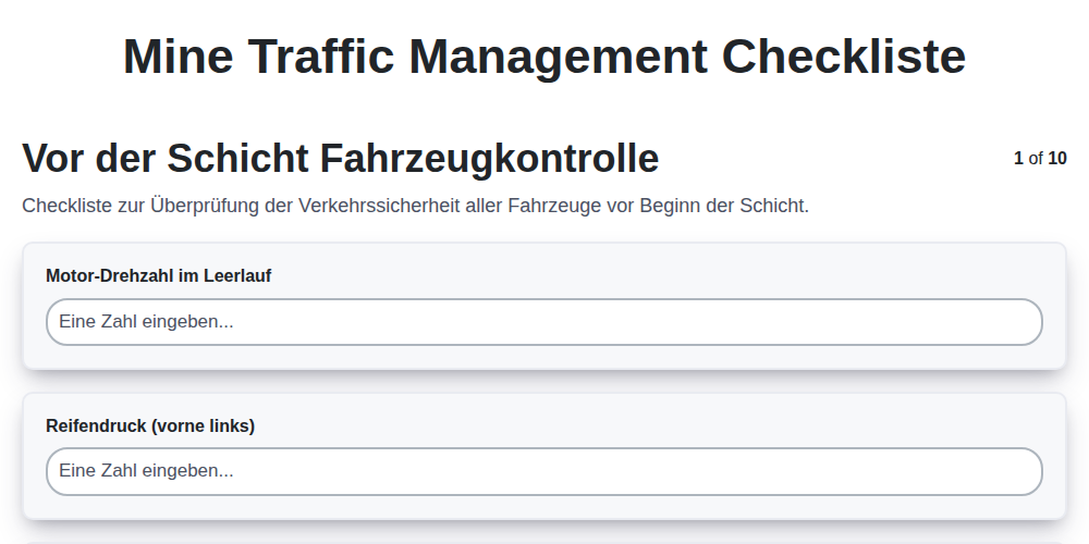 Mine Traffic Management Checkliste screenshot