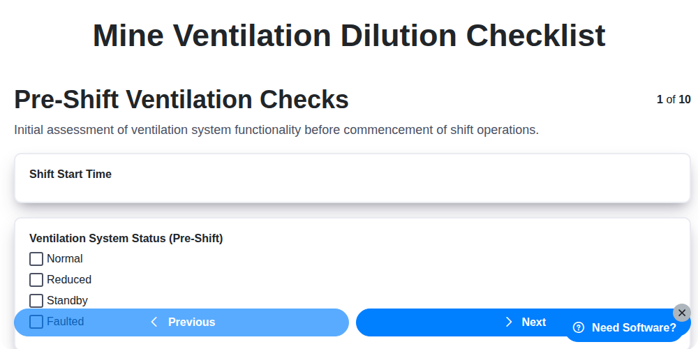 mine ventilation dilution checklist screenshot