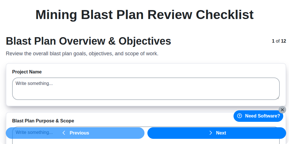 mining blast plan review checklist screenshot