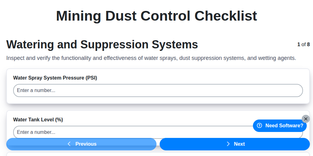 mining dust control checklist screenshot
