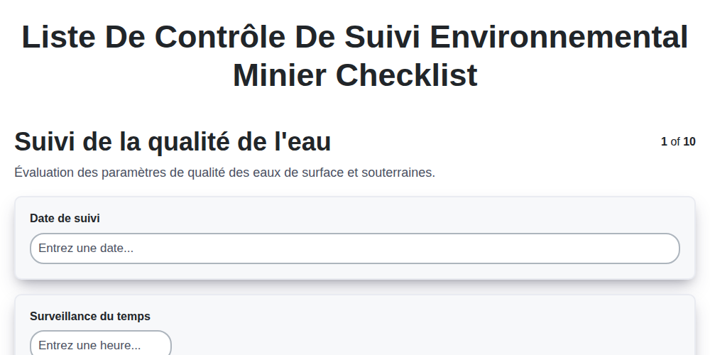 Mining Checklist Liste de contrôle de suivi environnemental minier Checklist | Gestion ...