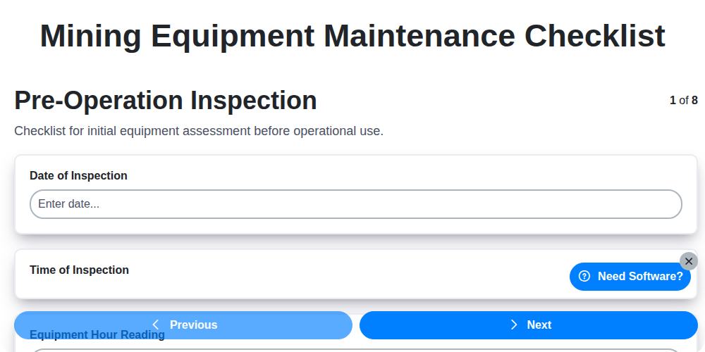 mining equipment maintenance checklist screenshot
