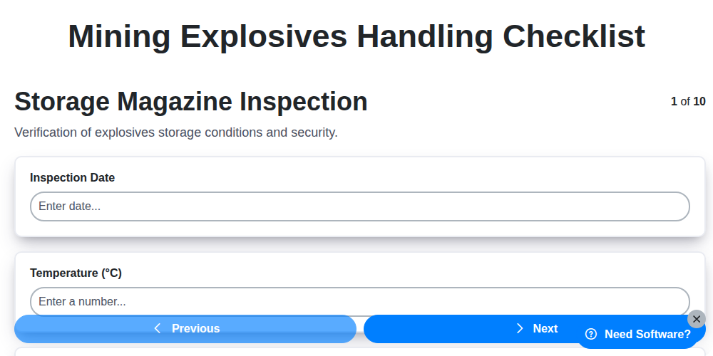 mining explosives handling checklist screenshot