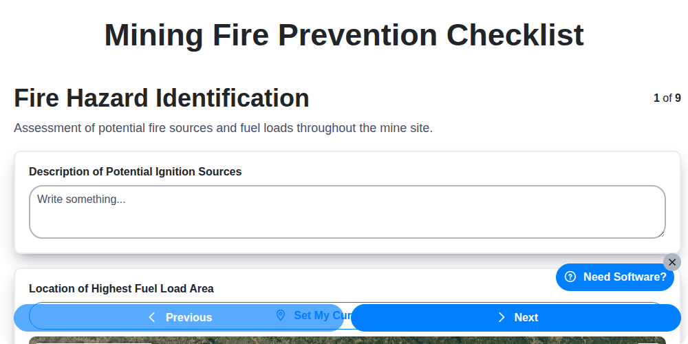 mining fire prevention checklist screenshot