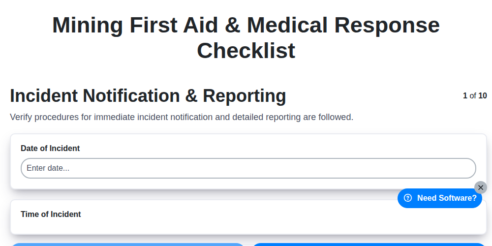 mining first aid medical response checklist screenshot