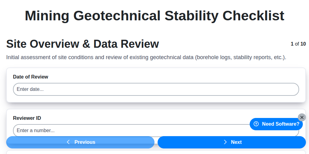 mining geotechnical stability checklist screenshot