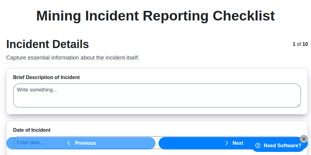 mining incident reporting checklist screenshot