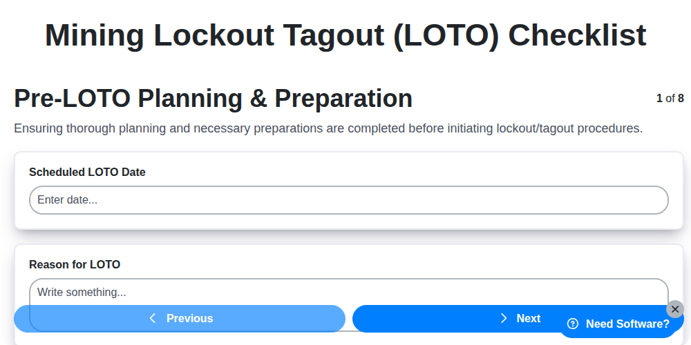 mining lockout tagout loto checklist screenshot