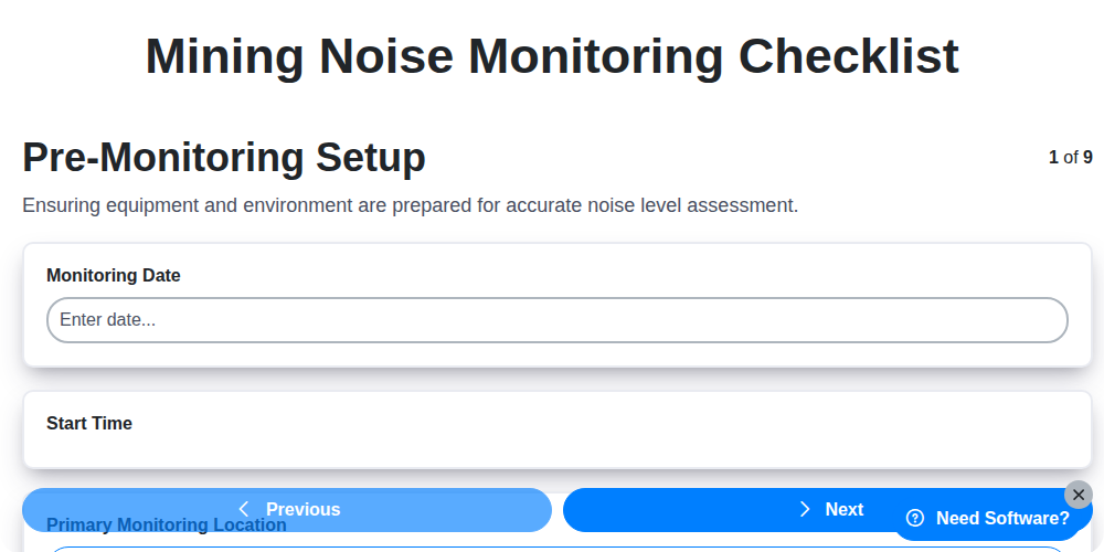 mining noise monitoring checklist screenshot