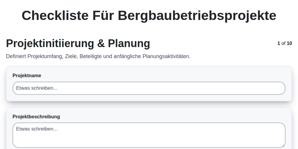 Checkliste für Bergbaubetriebsprojekte screenshot