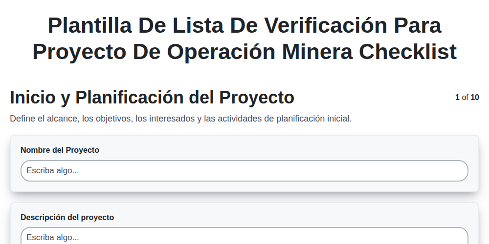 Plantilla de Lista de Verificación para Proyecto de Operación Minera screenshot