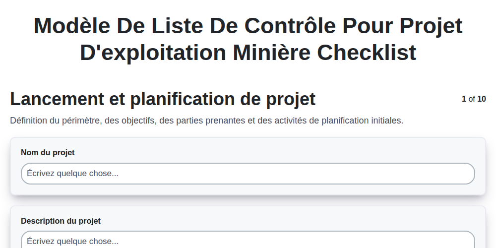 Modèle de liste de contrôle pour projet d'exploitation minière screenshot