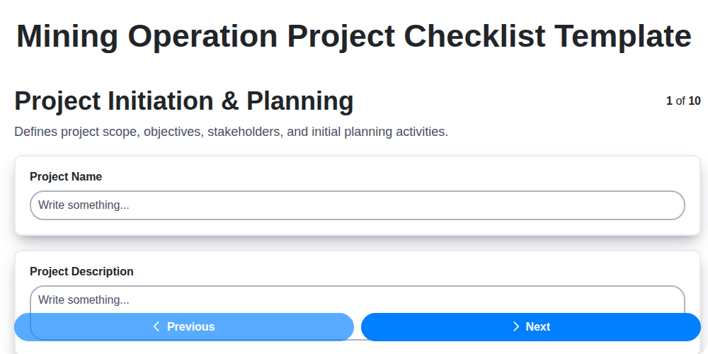 mining operation project checklist template screenshot
