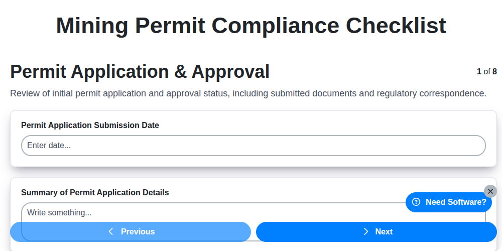 mining permit compliance checklist screenshot
