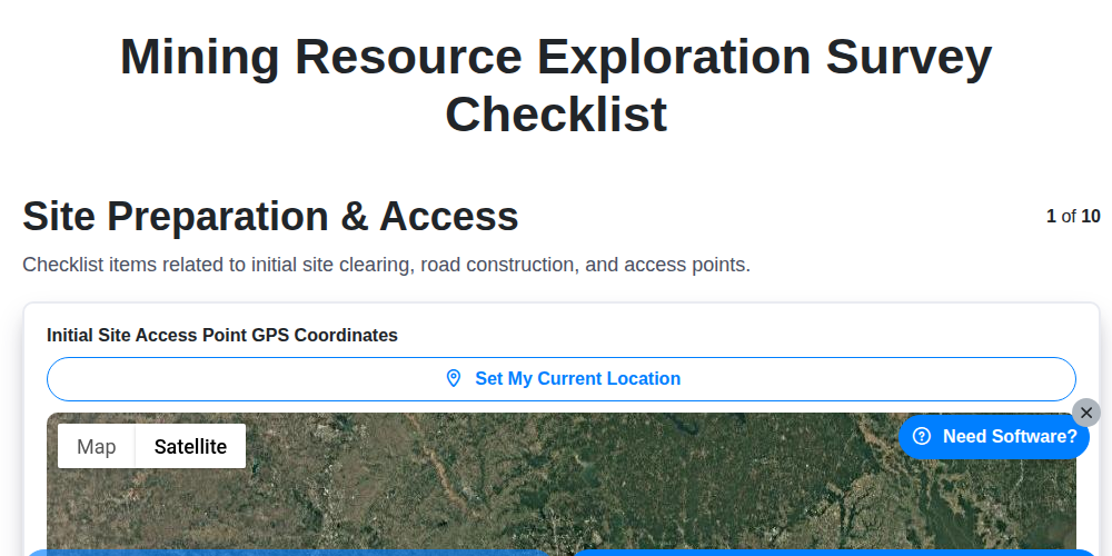 mining resource exploration survey checklist screenshot
