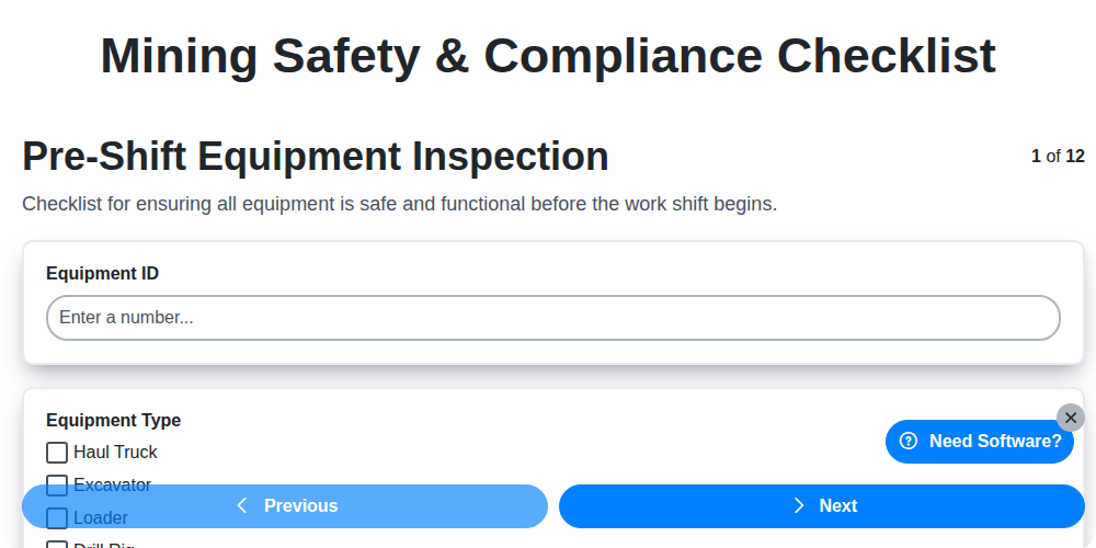 mining safety compliance checklist screenshot