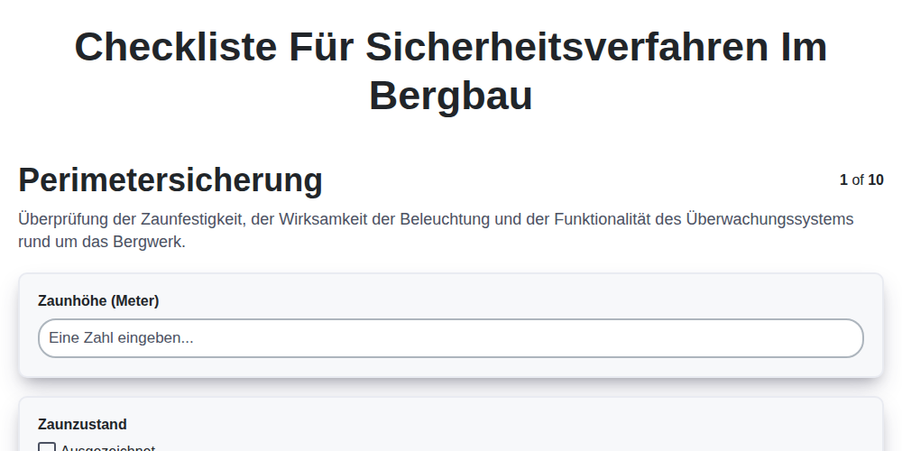 Checkliste für Sicherheitsverfahren im Bergbau screenshot