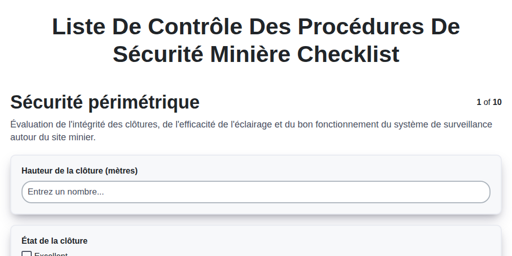 Liste de contrôle des procédures de sécurité minière screenshot