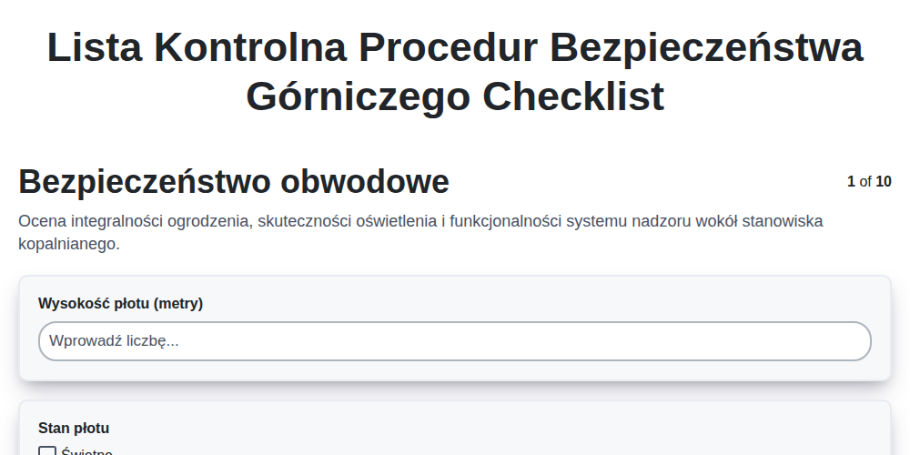 Lista kontrolna procedur bezpieczeństwa górniczego screenshot
