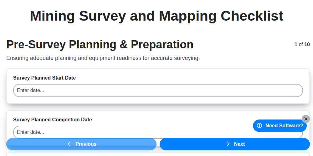mining survey and mapping checklist screenshot