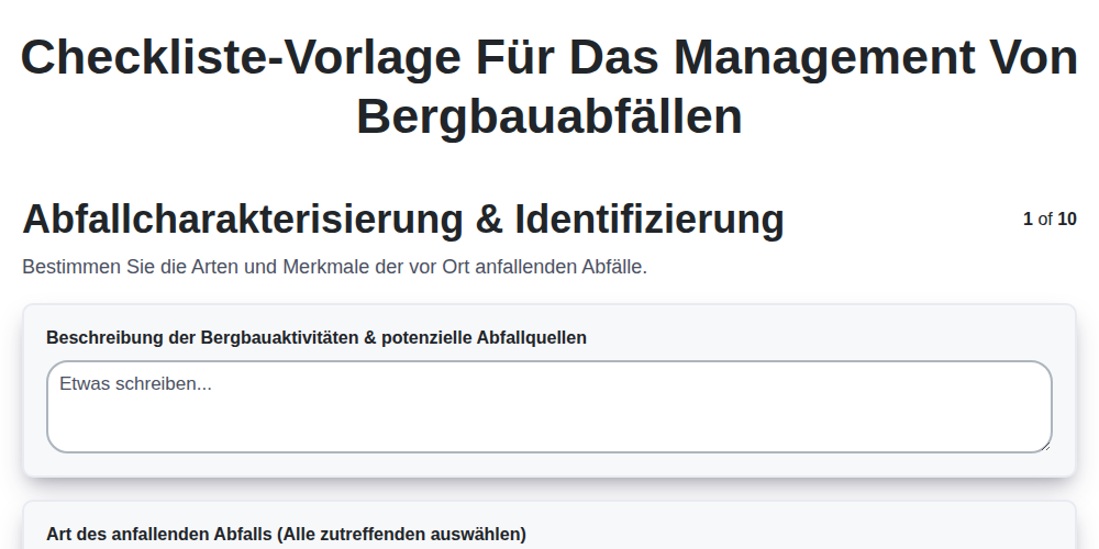 Checkliste-Vorlage für das Management von Bergbauabfällen screenshot