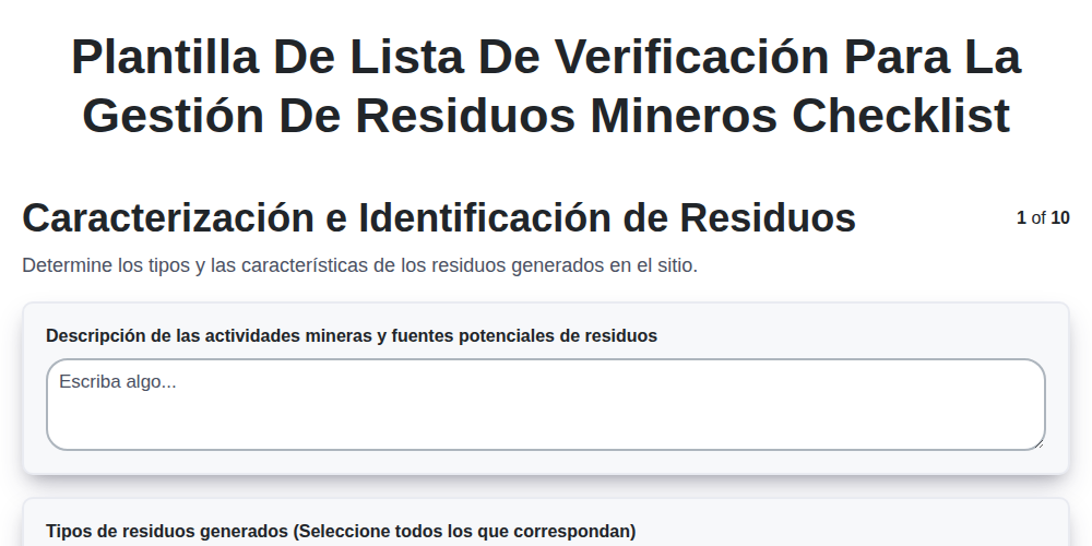 Plantilla de Lista de Verificación para la Gestión de Residuos Mineros screenshot