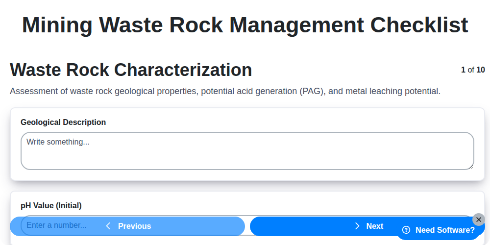 mining waste rock management checklist screenshot