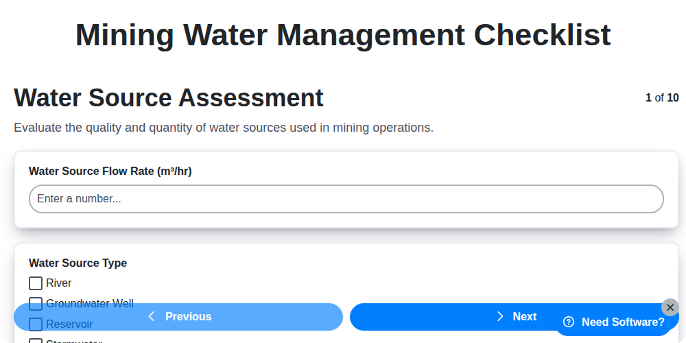 mining water management checklist screenshot