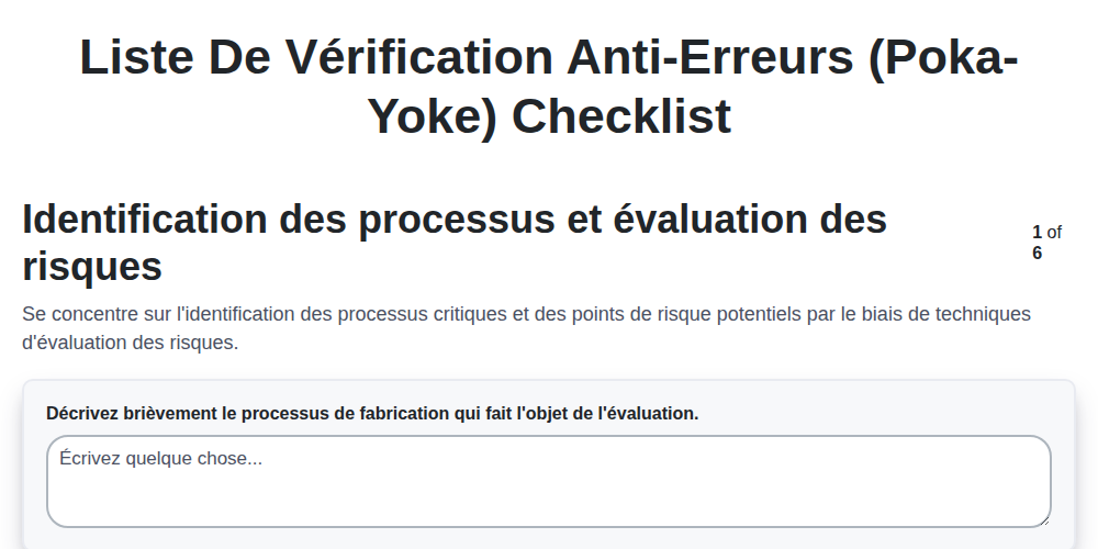 Liste de vérification anti-erreurs (Poka-Yoke)