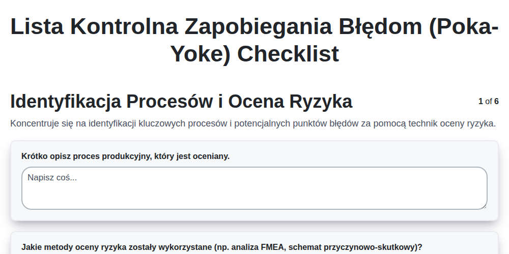 Lista kontrolna zapobiegania błędom (Poka-Yoke)