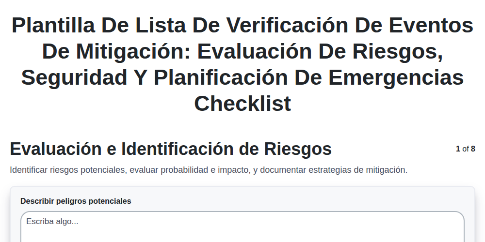 Plantilla de lista de verificación de eventos de mitigación: Evaluación de riesgos, seguridad y planificación de emergencias screenshot
