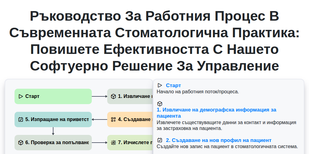 Ръководство за работния процес в съвременната стоматологична практика: Повишете ефективността с нашето софтуерно решение за управление screenshot