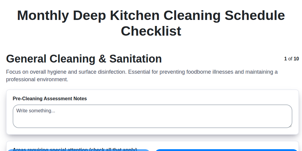 monthly deep kitchen cleaning schedule screenshot